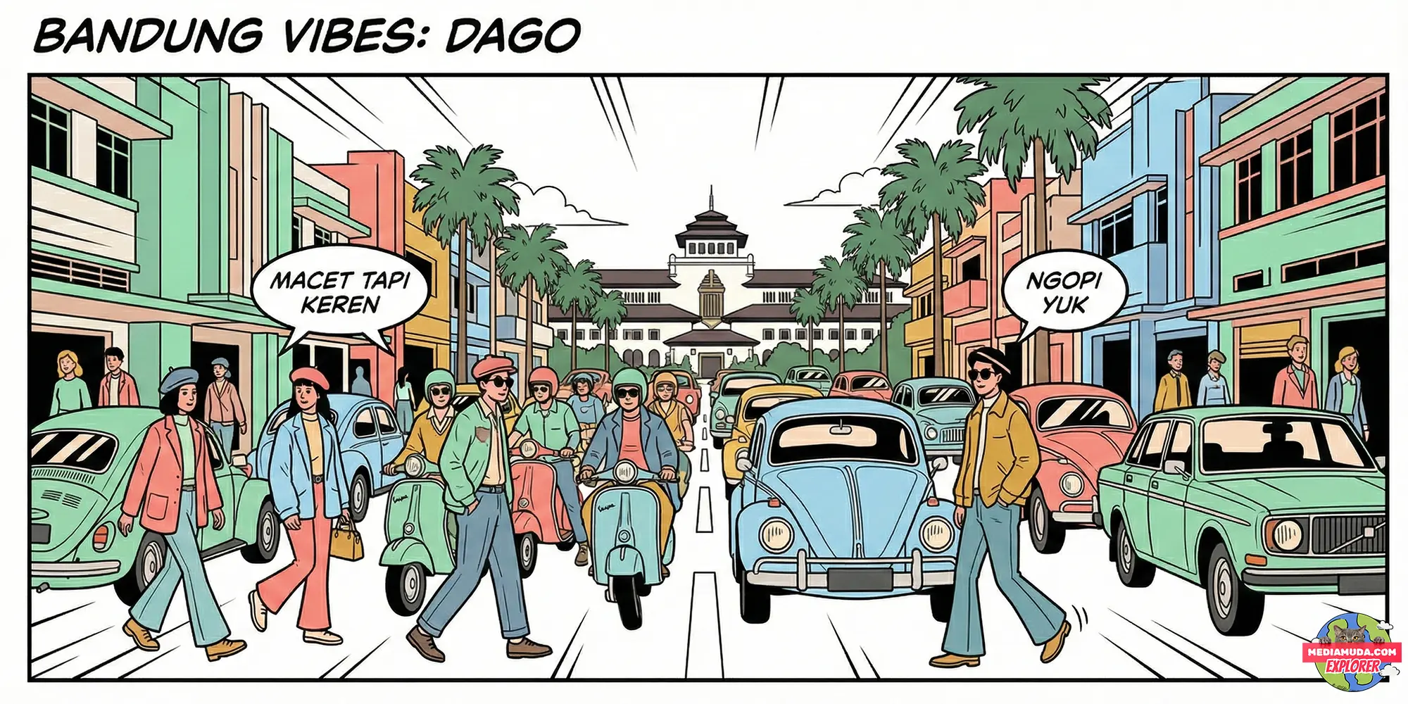 Kartun lucu suasana jalanan bandung yang macet tapi fashionable