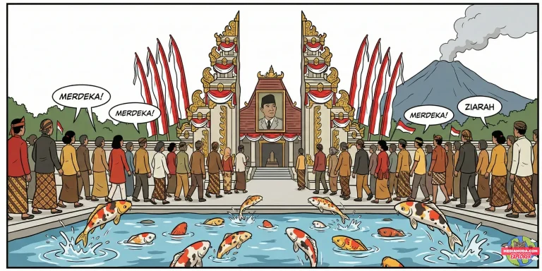 Kartun lucu ziarah makam bung karno blitar dan ikan koi raksasa