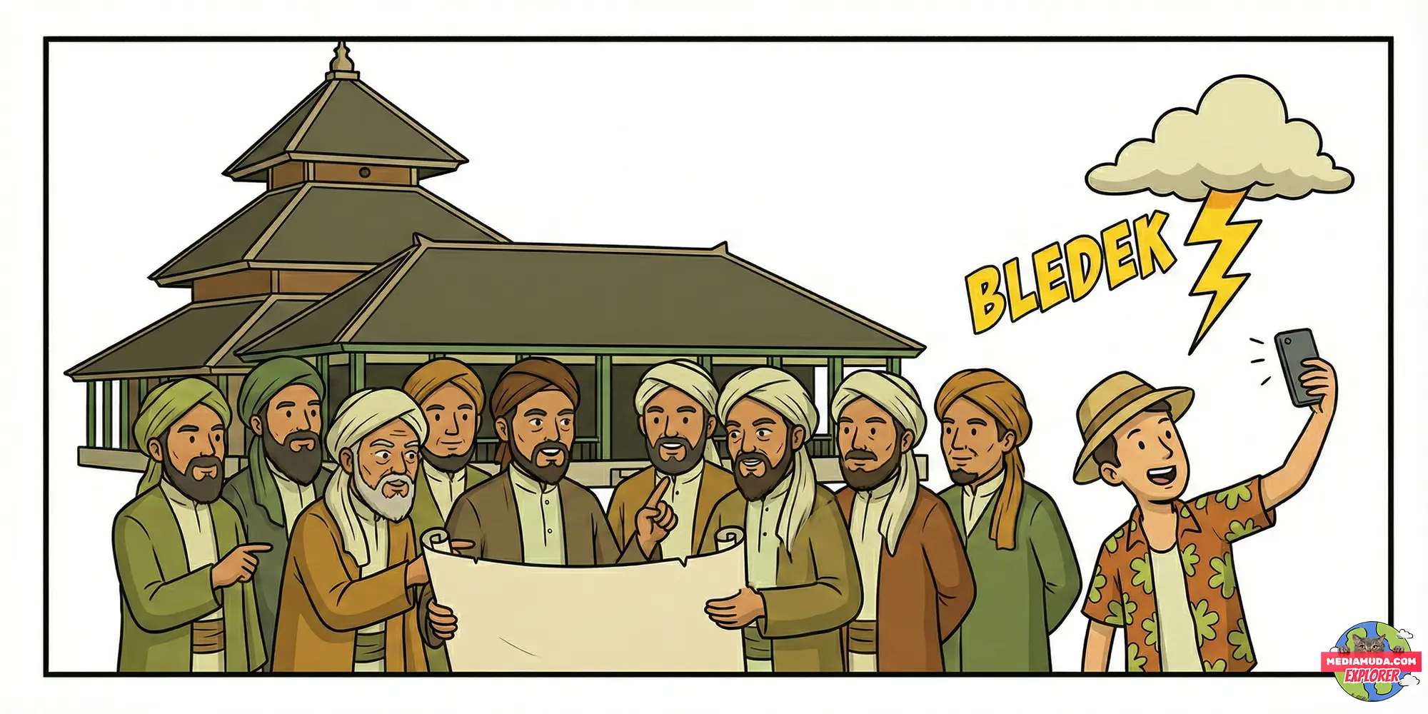 Kartun lucu masjid agung demak dan buah jambu citra raksasa