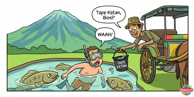 Kartun lucu kuda kuningan makan tape ketan ember hitam