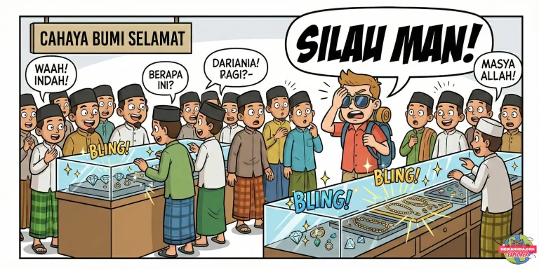 Kartun lucu pendulang intan tradisional dan pasar berlian martapura