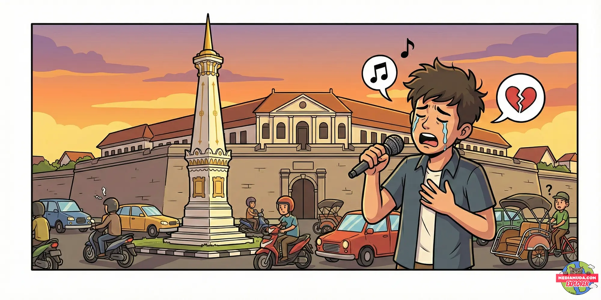 Kartun lucu orang patah hati di tugu kartonyono ngawi dan benteng pendem