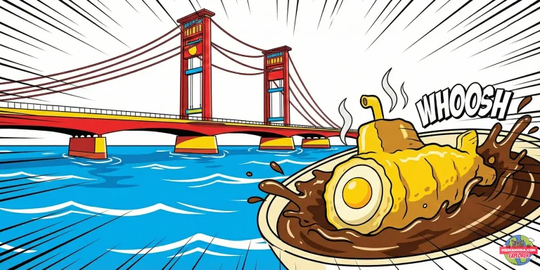 Kartun lucu jembatan ampera dan pempek kapal selam