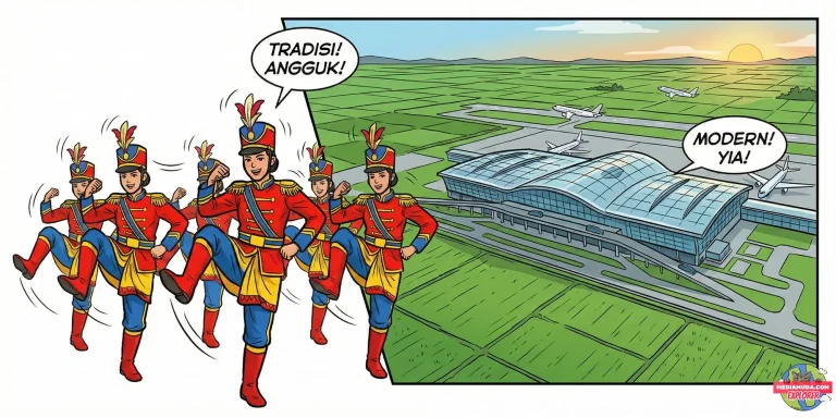 Kartun lucu penari angguk di depan bandara YIA kulonprogo