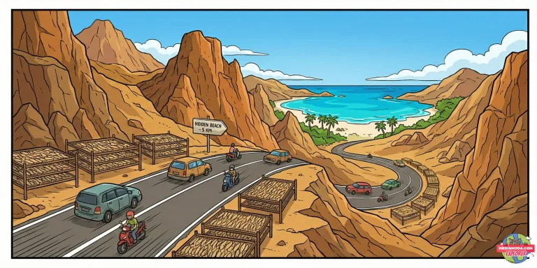 Kartun lucu jalan berkelok menuju pantai gunungkidul dan makanan gaplek tiwul